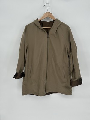 Gallery Women's Brown Reversible Hooded Jacket Petite XL Full Zip Pockets Coat