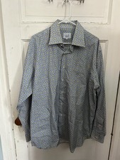 Alfred Dunhill 100% Cotton Long Sleeve Shirt Blue Yellow Made in Portugal EUC