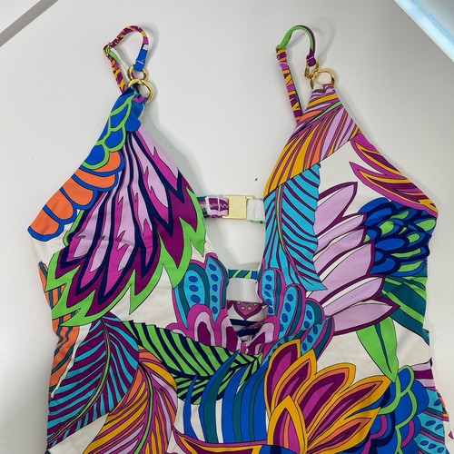 Trina Turk Paradise Plume One Piece Swimsuit Tropical Plunge V Neck Resort Swim