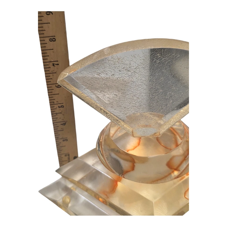 Vtg MCM Modern Art Signed Van Teal Lucite Clear Art Deco Acrylic Sculpture - Image 3 of 4