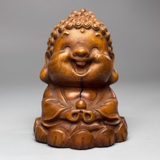 2.7'' China Boxwood Hand-Carved Shakyamuni Sakyamuni Buddha Statue W716