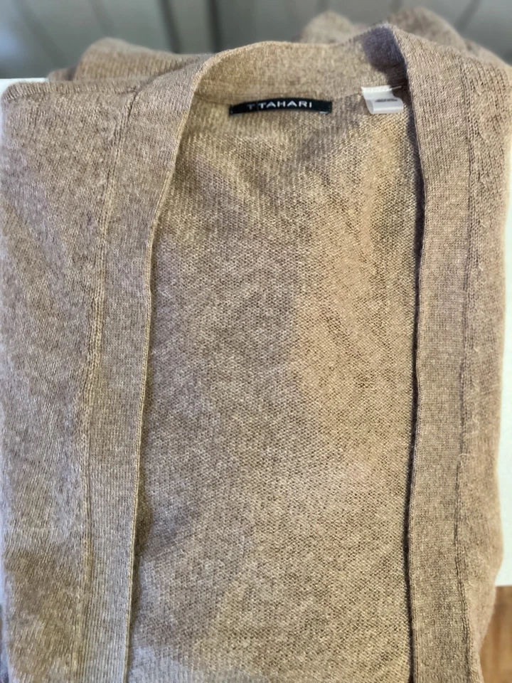 Cárdigan T Tahari Pure Luxe 100 % 2 capas de cachemir para mujer S suéter tostado con bolsillos Foto 2 de 4