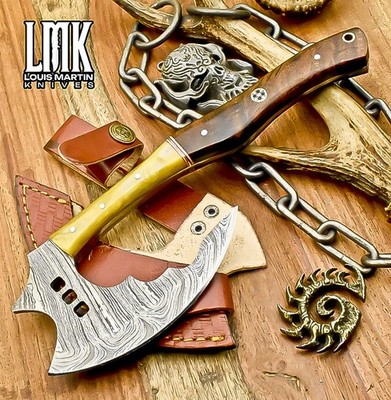 LMK Hand Forged Clever Chopper Axe Knife Twist Damascus Walnut Wood Survival