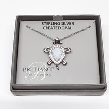 Sea Turtle Nautical 925 Sterling Silver Created Opal Pendent 18" Necklace