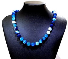 blue agate necklace 10mm Natural stone necklace Jewelry