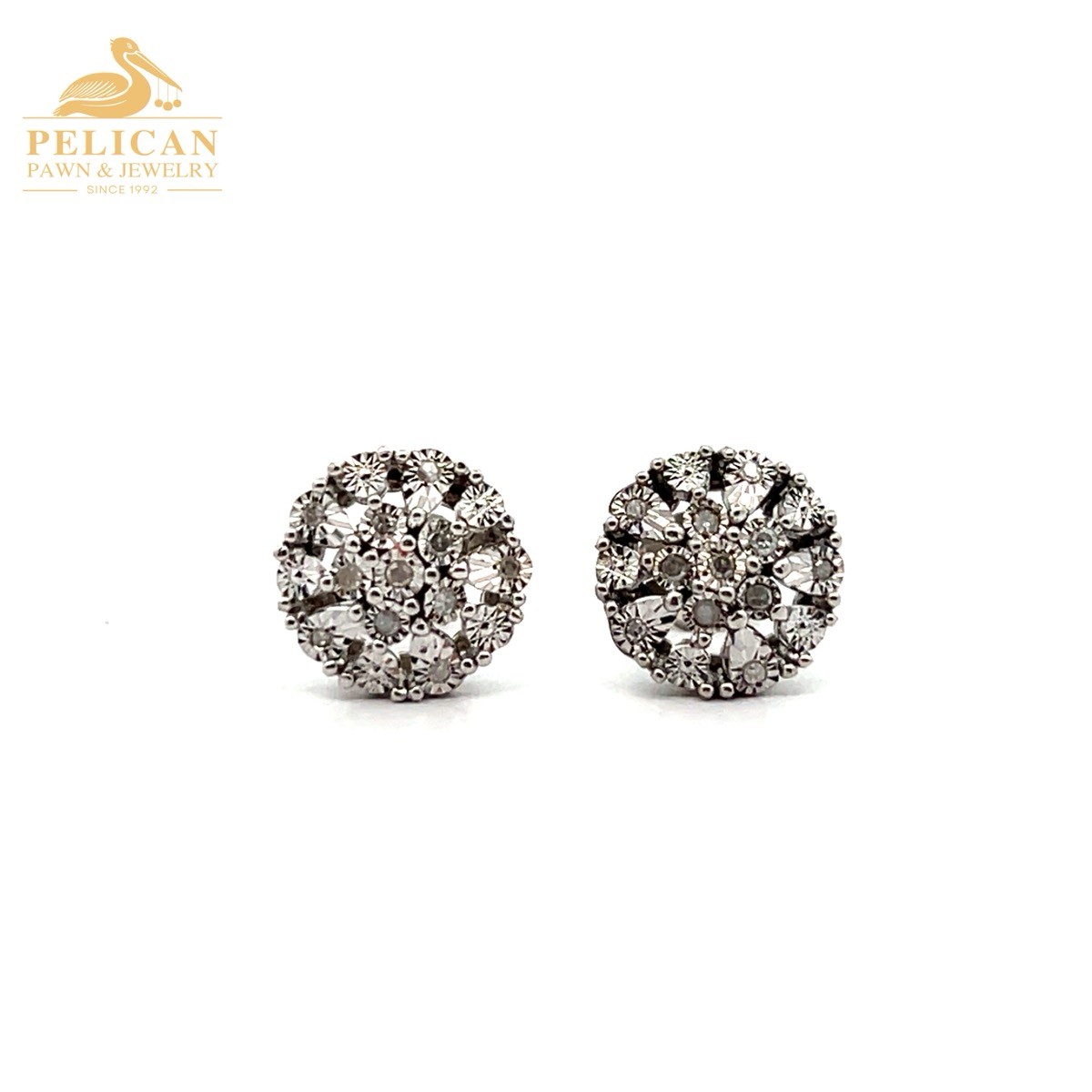 Diamond Cluster Earrings .066 CTW 925 Silver (PPJ… - image 1