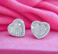 New Heart Shape Silver Pave Sparkly Crystal Cz Stud Love Earrings