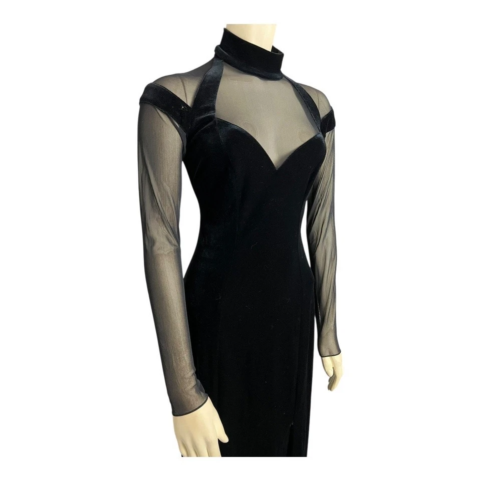 Vintage Illusion Velvet Formal Dress Black Vamp Vixen 90s Avant Garde 2P Goth - Image 2 of 4