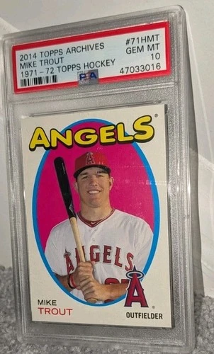 Mike Trout 2014 Topps Archives 1971-72 Topps Hockey Insert #71 PSA 10