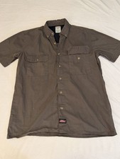 Dickies Work Shirt Mens M Brown Short Sleeve Button Up Utility Workwear