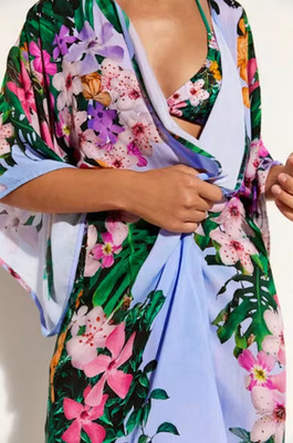 Desigual Damen Kimono Mehrfarbig Floral 100% Viskose Kurzarm Lockere Passform Gr