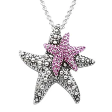 Silver Plated Starfish pendant Necklace purple crystal By Controse