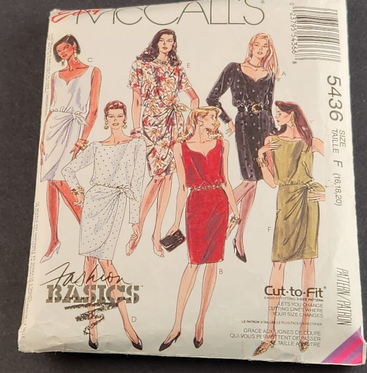 McCall's 5436 Vintage Sewing Pattern Fashion Basics Ladies Dress Size 16 18  20 | eBay