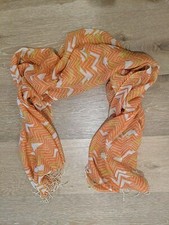 MARCS Orange Geometric Scarf With Tassels