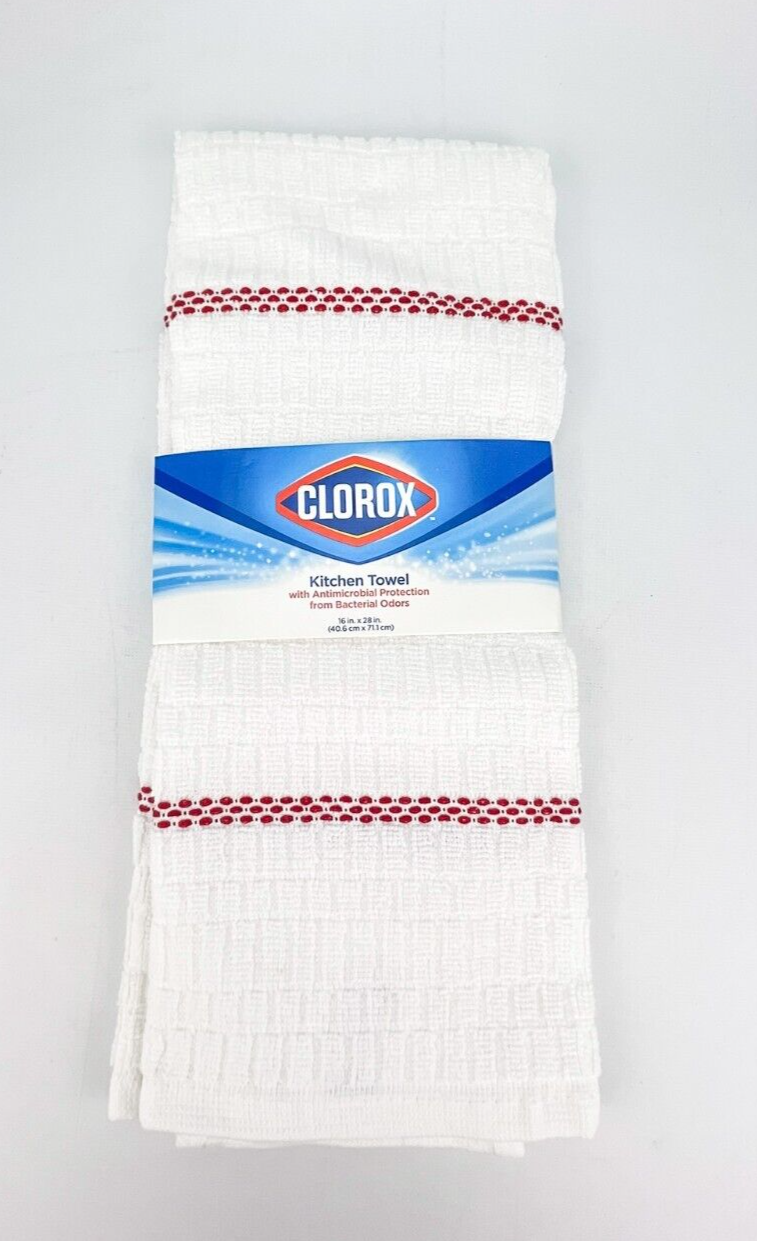 Clorox Kitchen Towel 16" x 28" Red Stripe Accent 50 Washes Lot Of 2