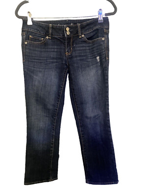 American Eagle Dark Wash Cropped Jeans Low Rise Double Button Y2K Womens Size 4