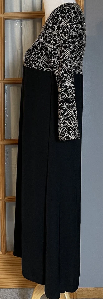Vestido midi de maternidad hecho a mano años 80 talla M negro chifón dorado floral fiesta gótica Foto 3 de 4