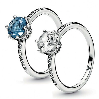 Sparkling Crown Solitaire Ring 925 Solid Sterling Silver Clear or