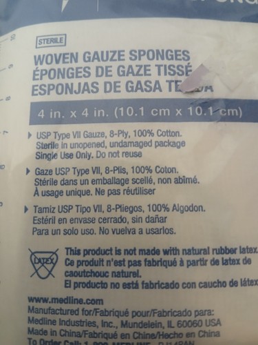 Medline Gauze Sponges, 100% Cotton 8-Ply Woven Sterile Gauze 4" X 4" 20 - 2 Pk - Picture 3 of 5