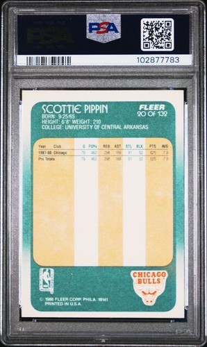 1988 Fleer SCOTTIE PIPPEN Chicago Bulls HOF RC Rookie Card # 20 Nice PSA 6 - Foto 2 di 2