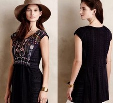 Anthropologie One September Womens Tunic Dress Aztec Embroidered Scoop S
