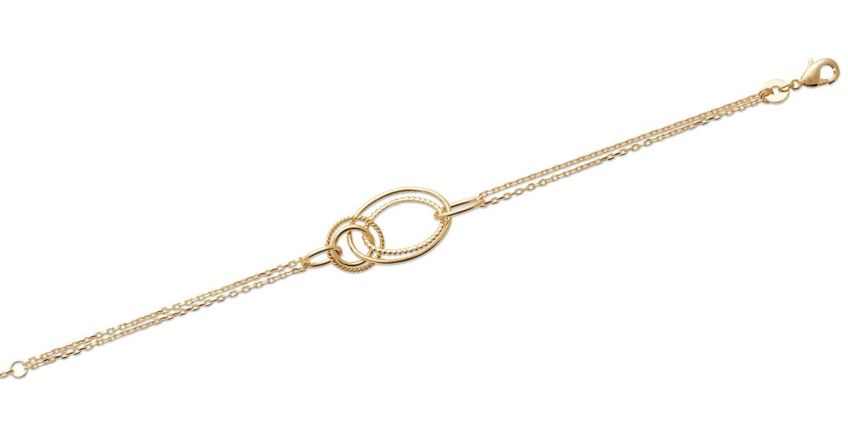 Bracelet en plaqué or 18 carats chaine double et pendentif multi anneaux pour femme
