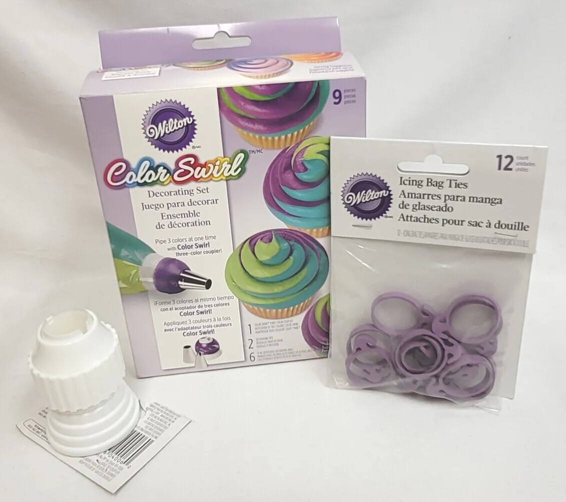 Wilton Color Swirl Decorating Tips, Bags, Bag Ties, Large Coupler New