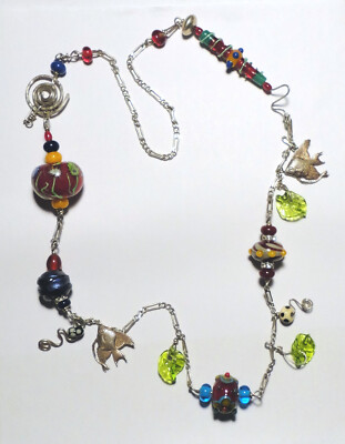 MURANO Venetian GLASS Sterling 925 ARTISAN 32'' STATEMENT NECKLACE Hand Made OOAK