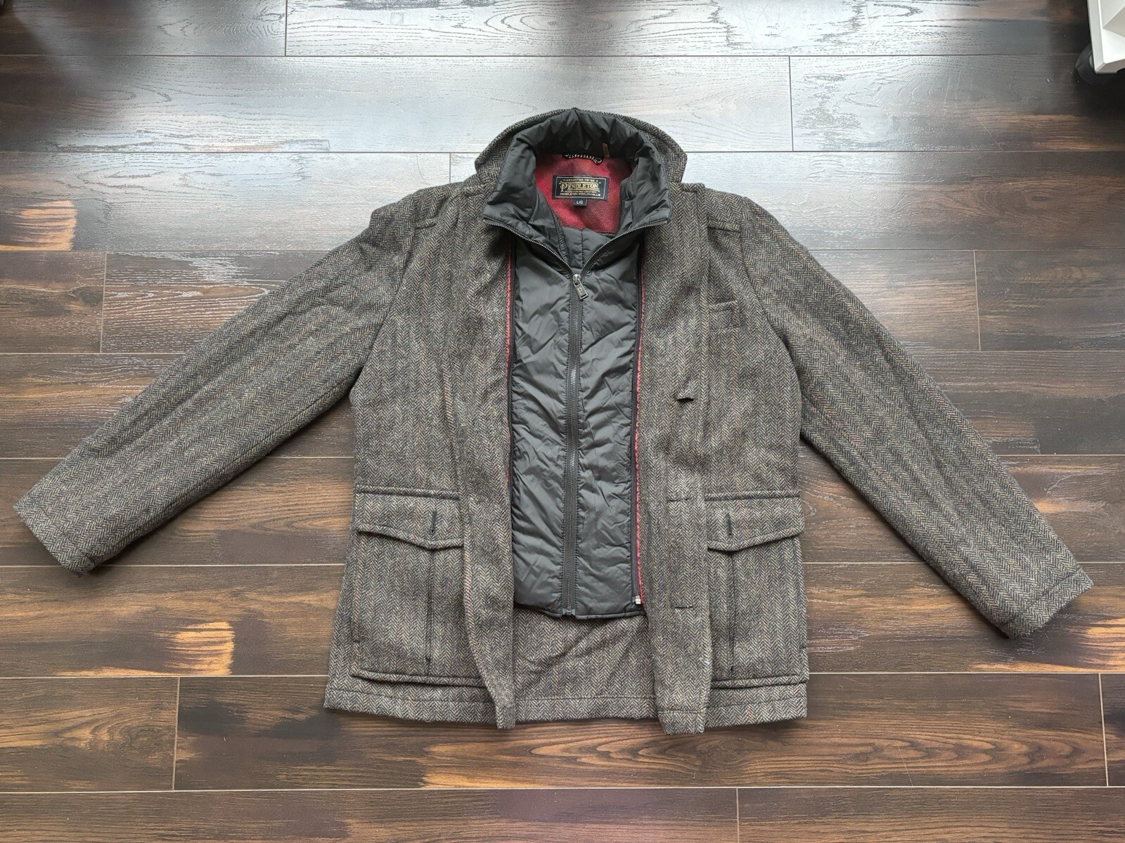 Pendleton $425 Herringbone Coat Removable Wool In… - image 1