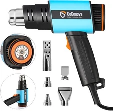 GoGonova Heat Gun: 1500W, Dual Airflow Settings, 5 Nozzles, Temp. 1202'F - Blue