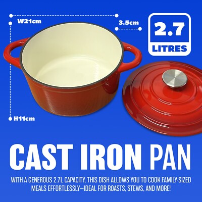 2,7L RUNDE AUFLAUFFORM GUSSEISEN KERAMIK INDUKTION & GASFEST DUTCH OVEN ROT