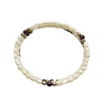 FRESHWATER PEARLS & AMETHYST Gemstone Adjustable Expandable Bracelet B