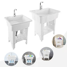 White Utility Sink Laundry Tub For Washing Room, Basement,Garage Wash Station
