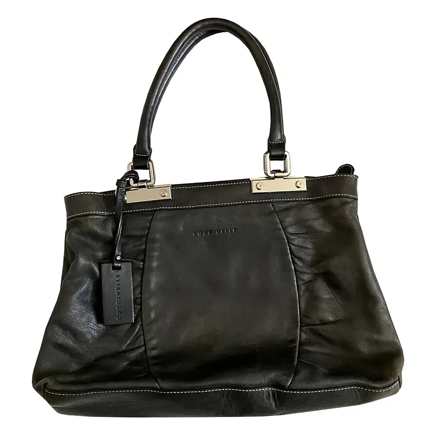 Coccinelle – Borsa a spalla in pelle nero antracite e metallo colore argento