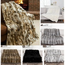 Luxury Real Rabbit Fur Throw Skin Fur Blanket...