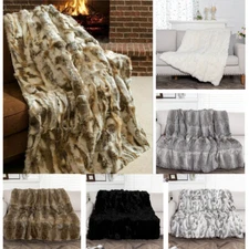 Luxury Real Rabbit Fur Throw Skin Fur Blanket Warm Bedspread Multicolor 55x63in