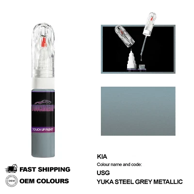 TOUCHMEUP PER KIA YUKA STEEL GREY USG Ritocco Penna Pittura Pennello Fix Kit Scratch Ch...