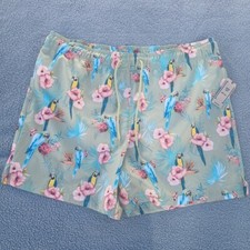 George Mens Above The Knee Novelty Swim Trunks Size XL 40-42 NWT Parrots Aqua