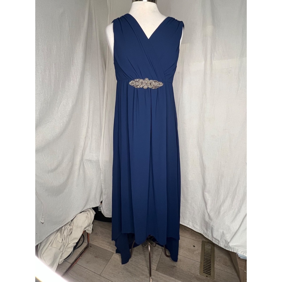 BRIDES MAID Maxi Dress Women's Size Large Blue Sequin Waist Sleeveless  V-Neck Wr | eBay