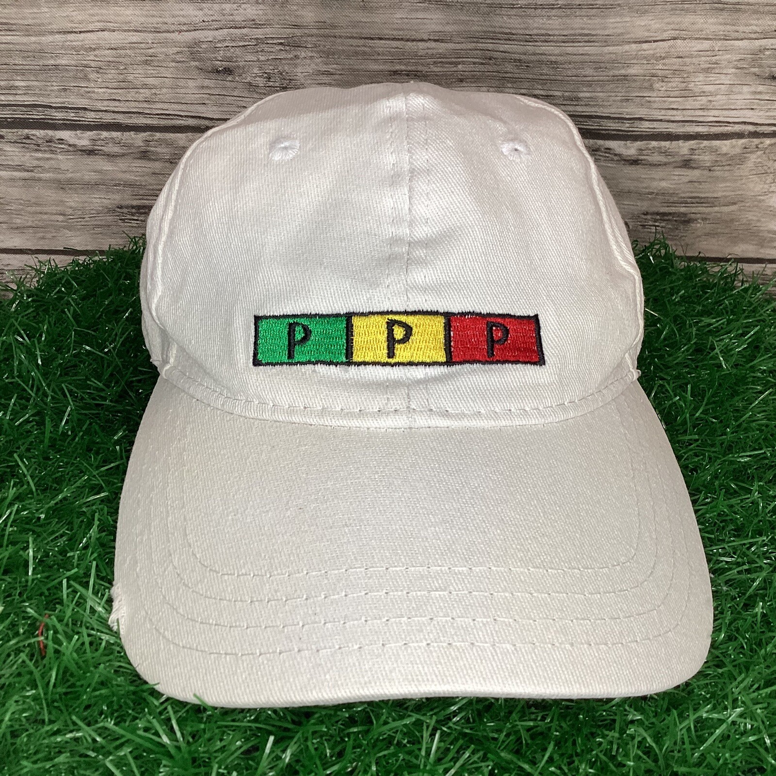 Vintage Stussy Baseball Hat Cap White PPP Logo Embroidered Streetwear 90s