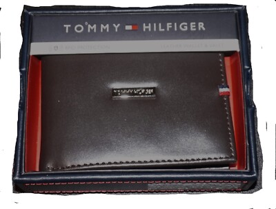 Tommy Hilfiger Mens Leather Dark Brown Wallet w/ Valet Box RFID