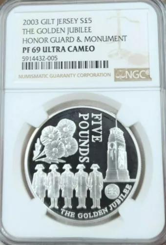 2003 JERSEY SILVER 5 POUNDS HONOR GUARD & MONUMENT NGC PF 69 ULTRA CAMEO TOP POP