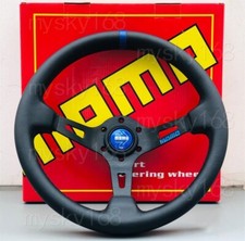 13 Universal Deep Dish Racing Momo Blue Horn Car Leather Steering Wheel