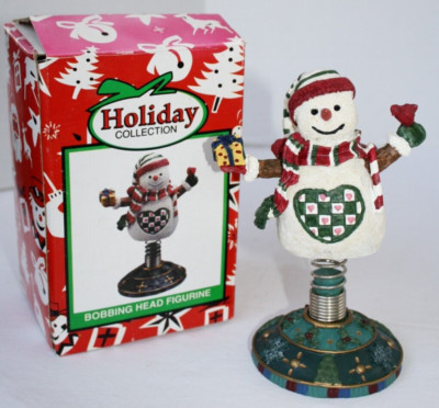 Heart Snowman 7'' Bobble Bobbing Head Figurine Christmas Decoration Holds Bird