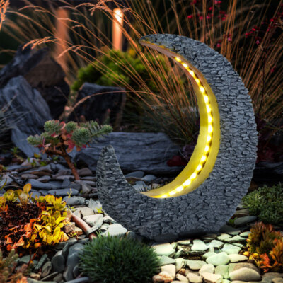 Gartendeko Solarlampe Solarleuchte Außen Steinoptik IP44 Akku gold LED H 31cm