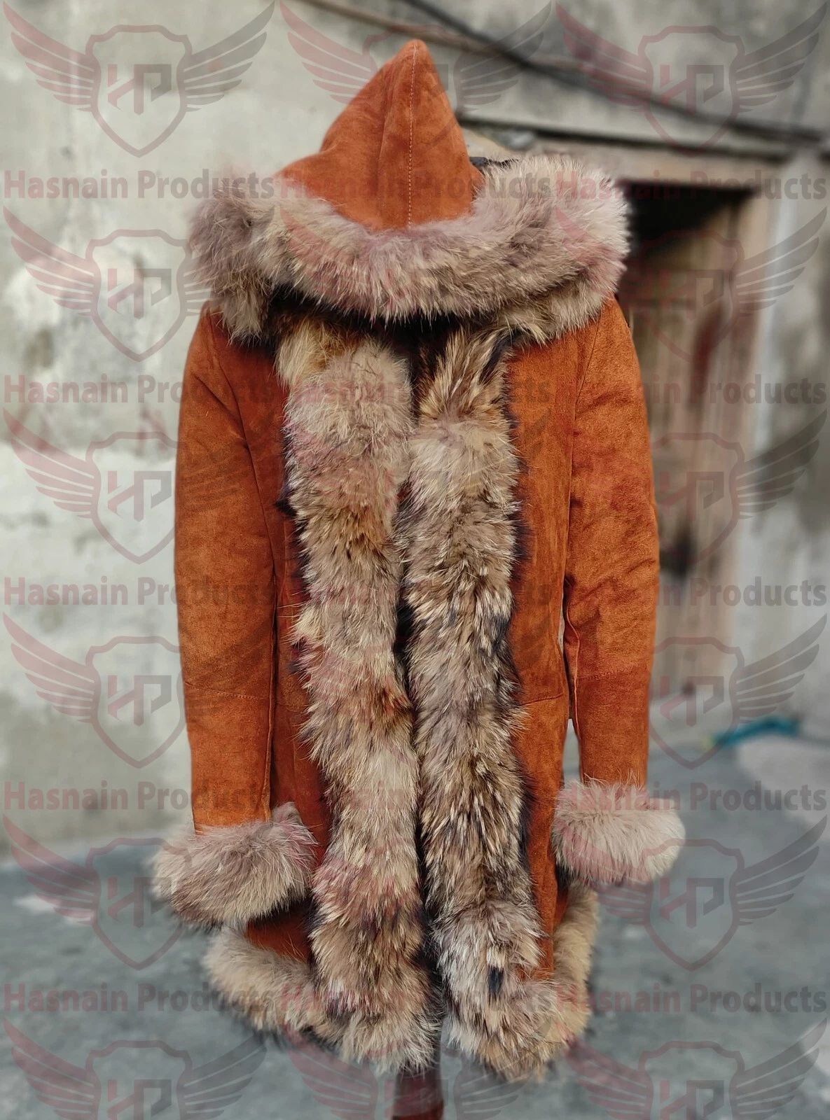 Genuine leather Suede penny lane long coat for women Fur outerwear gift for wife - product detail image 2