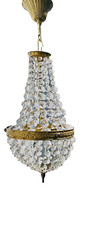 Petite Antique French Empire Crystal Chandelier Ceiling Light, Bronze, Bag, Bowl
