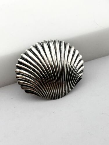 Vintage Sterling Silver Michele Fluted Shell Seashell Brooch Pin Marked - Picture 3 of 7