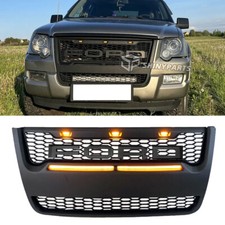 Grille For 2006-2010 Ford Explorer Upper Front Grill Black W2 Led Bars Letters