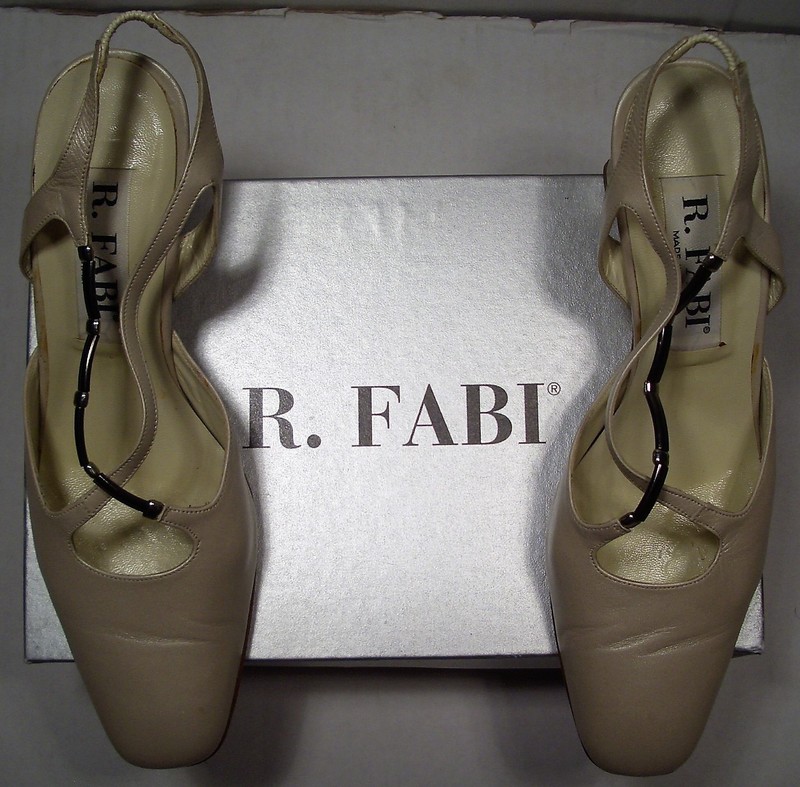  R.FABI WOMEN'S SHOES SQUARE TOE STRAP SLINGBACKS BONE SIZE:39.5 GENUINE LEATHER